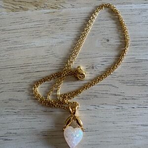 Gold Heart Pendant Necklace with Opalescent Charm